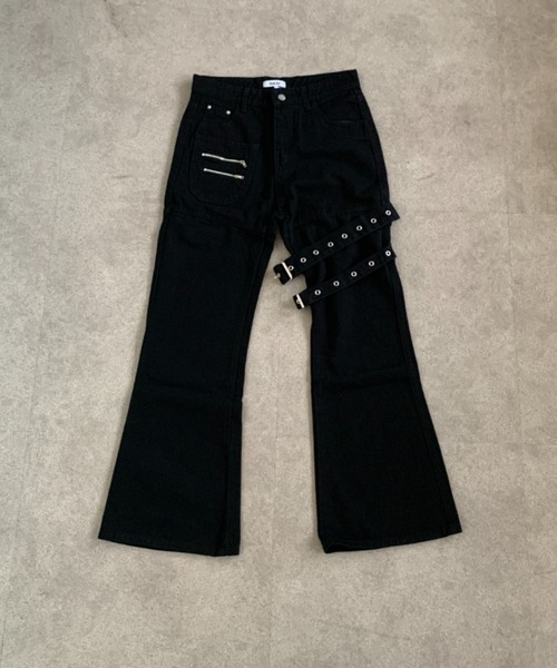 link lot（リンクロット）の「アイレットベルト付きZIPフレアブラックデニムパンツ（デニムパンツ・メンズ・ブラック・L/M）」の13枚目の写真