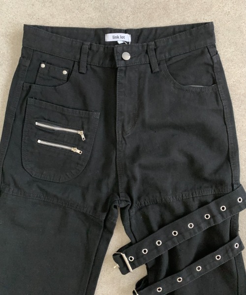 link lot（リンクロット）の「アイレットベルト付きZIPフレアブラックデニムパンツ（デニムパンツ・メンズ・ブラック・L/M）」の9枚目の写真
