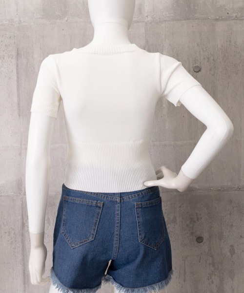 Miniministore(ミニミニストア)の「サマーニット Uネック クロップド丈夏服(Tシャツ/カットソー・レディース・ホワイト/ブラック/グレー・FREE)」の11枚目の写真