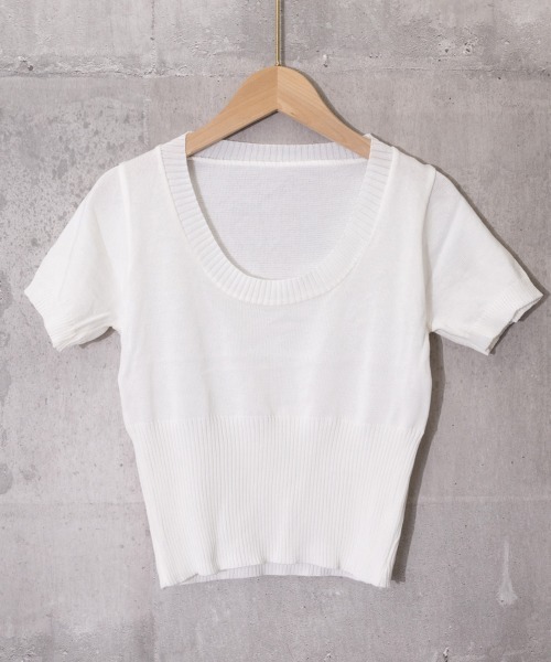 Miniministore(ミニミニストア)の「サマーニット Uネック クロップド丈夏服(Tシャツ/カットソー・レディース・ホワイト/ブラック/グレー・FREE)」の12枚目の写真