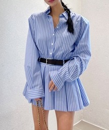 ベルト付き長袖シャツワンピース
