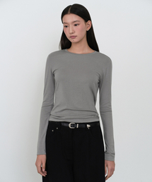 ウィメンズウールテンセルスリム長袖Tシャツ[ミディアムグレー]