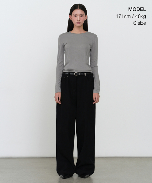 MUSINSA STANDARD WOMAN（ムシンサスタンダードウーマン）の「ウィメンズウールテンセルスリム長袖Tシャツ[ミディアムグレー]（Tシャツ/カットソー・レディース・その他・MEDIUM/SMALL/X-SMALL/LARGE）」の2枚目の写真