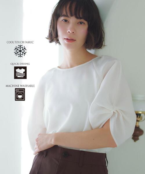 OPAQUE.CLIP（オペークドットクリップ）の「【接触冷感/吸水速乾】リネンライク タックスリーブブラウス《セットアップ対応/洗濯機OK》（シャツ/ブラウス・レディース・ネイビー/ライトブルー/ブラウン系その他/アイボリー・40/38/36/42）」の5枚目の写真