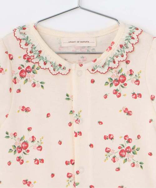 sense of wonder（センスオブワンダー）の「オーガニック野イチゴ半袖ショートオール【日本製】（ロンパース・キッズ・ホワイト系・70cm/80ｃｍ）」の3枚目の写真