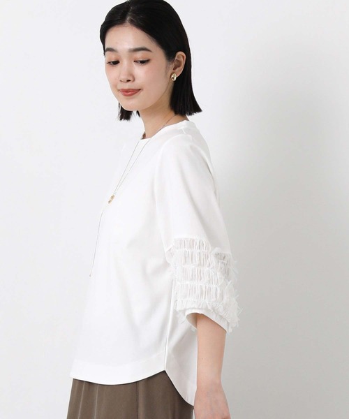 Gready Brilliant(グレディブリリアン)の「ポンチ袖リボンパフ7分カットソー(Tシャツ/カットソー・レディース・ネイビー系/オフホワイト・38)」の17枚目の写真