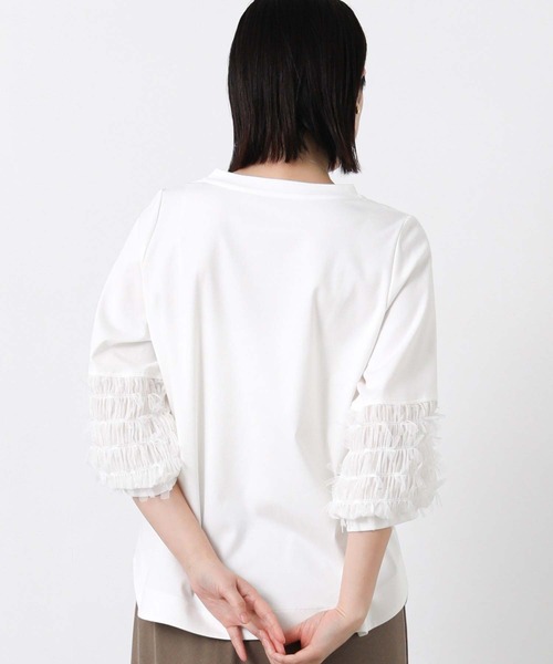Gready Brilliant(グレディブリリアン)の「ポンチ袖リボンパフ7分カットソー(Tシャツ/カットソー・レディース・ネイビー系/オフホワイト・38)」の18枚目の写真