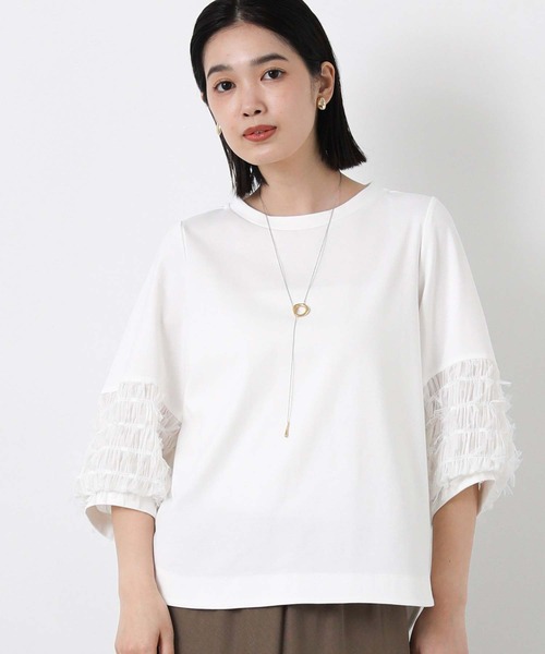 Gready Brilliant(グレディブリリアン)の「ポンチ袖リボンパフ7分カットソー(Tシャツ/カットソー・レディース・ネイビー系/オフホワイト・38)」の19枚目の写真