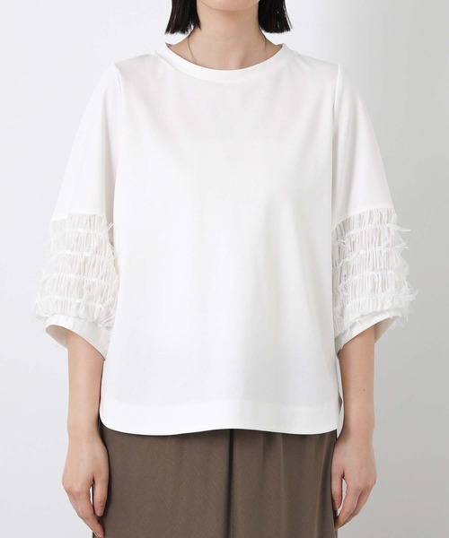 Gready Brilliant(グレディブリリアン)の「ポンチ袖リボンパフ7分カットソー(Tシャツ/カットソー・レディース・ネイビー系/オフホワイト・38)」の11枚目の写真