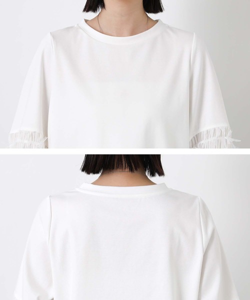 Gready Brilliant(グレディブリリアン)の「ポンチ袖リボンパフ7分カットソー(Tシャツ/カットソー・レディース・ネイビー系/オフホワイト・38)」の3枚目の写真