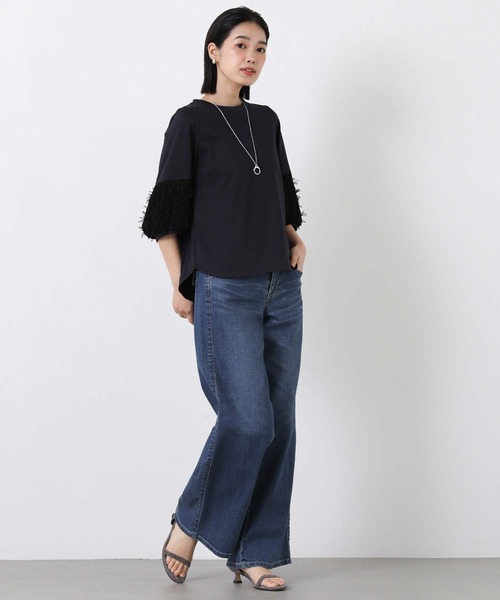 Gready Brilliant(グレディブリリアン)の「ポンチ袖リボンパフ7分カットソー(Tシャツ/カットソー・レディース・ネイビー系/オフホワイト・38)」の21枚目の写真