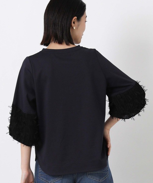 Gready Brilliant(グレディブリリアン)の「ポンチ袖リボンパフ7分カットソー(Tシャツ/カットソー・レディース・ネイビー系/オフホワイト・38)」の9枚目の写真