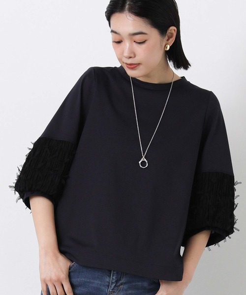 Gready Brilliant(グレディブリリアン)の「ポンチ袖リボンパフ7分カットソー(Tシャツ/カットソー・レディース・ネイビー系/オフホワイト・38)」の10枚目の写真