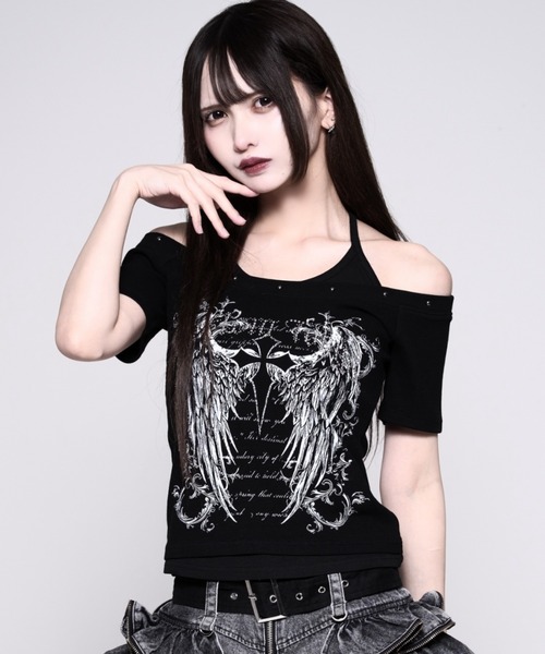 REFLEM(レフレム)の「『REFLEM/レフレム』キャミレイヤードトップス/ハーフスリーブカットソー(Tシャツ/カットソー・レディース・ブラック/グレー/ホワイト・FREE)」の1枚目の写真