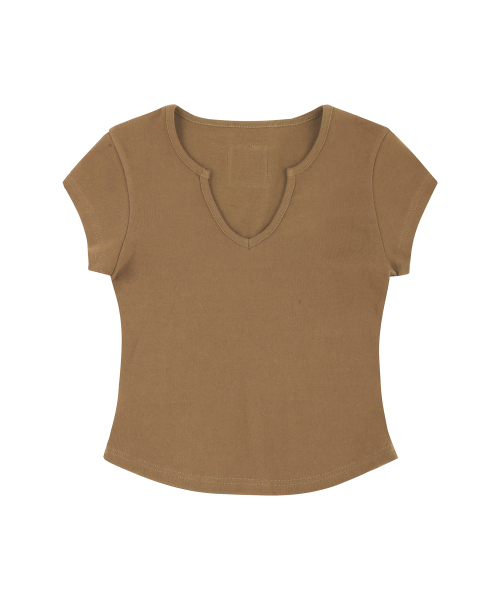 CURETTY(キュリティ)の「C 90S LINE SLIT NECK HALF-SLEEVE T-SHIRT_CAMEL(Tシャツ/カットソー・レディース・キャメル・SMALL)」の4枚目の写真