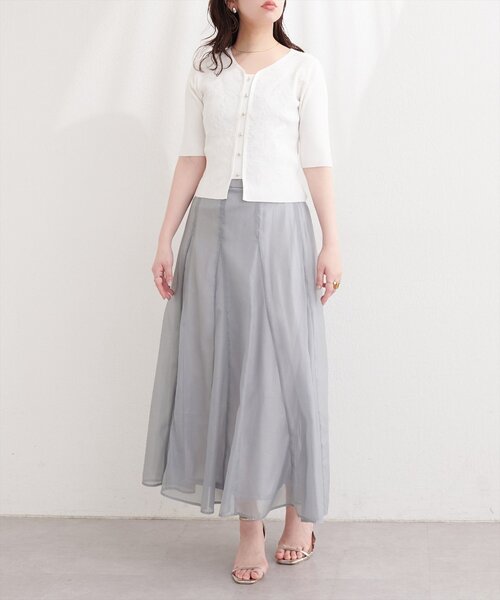 natural couture(ナチュラルクチュール)の「シアープリントスカート(スカート・レディース・チェック/ストライプ/ピンク/グレー・FREE)」の6枚目の写真
