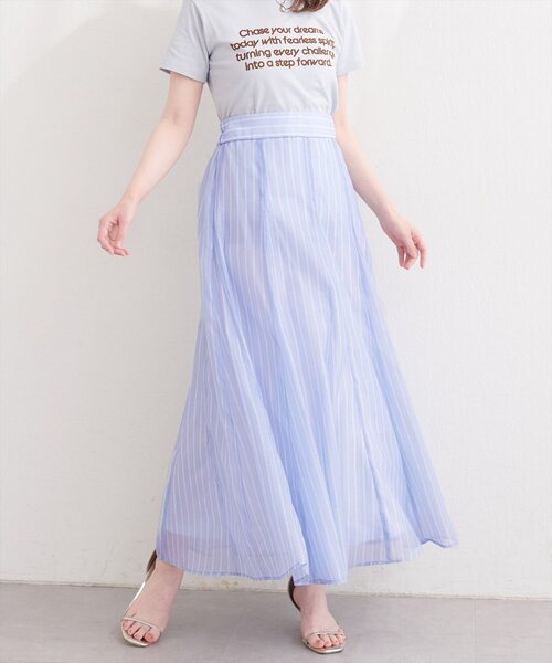 natural couture(ナチュラルクチュール)の「シアープリントスカート(スカート・レディース・チェック/ストライプ/ピンク/グレー・FREE)」の17枚目の写真