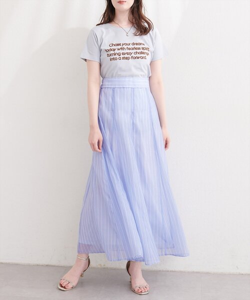 natural couture(ナチュラルクチュール)の「シアープリントスカート(スカート・レディース・チェック/ストライプ/ピンク/グレー・FREE)」の18枚目の写真