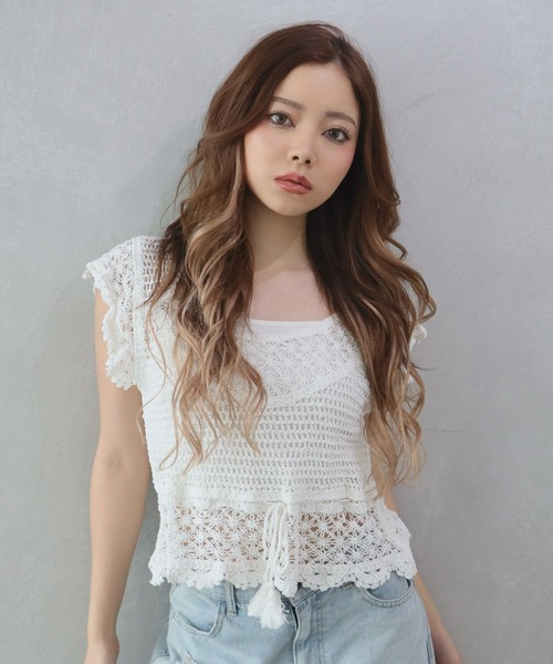CECIL McBEE(セシルマクビー)の「かぎ針スモック(ニット/セーター・レディース・オフホワイト/ベージュ・MEDIUM)」の3枚目の写真