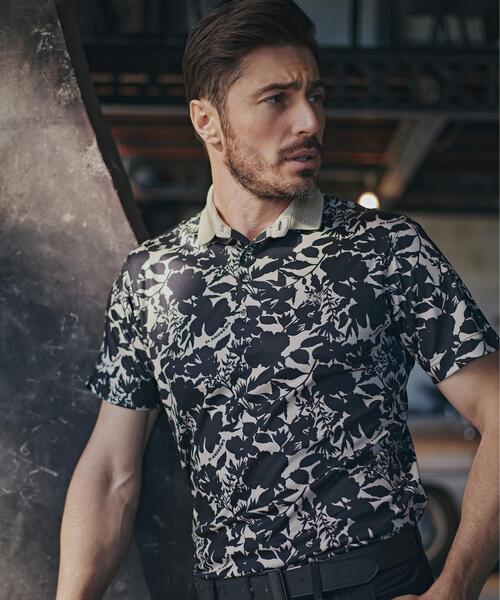 St ANDREWS（セントアンドリュース）の「【吸水速乾】COOLMAXシャドーボタニカルプリント半袖ポロシャツ (MENS)（ポロシャツ・メンズ・ベージュ/ホワイト・LL/L/M）」の2枚目の写真