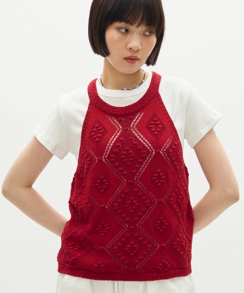 full/fill.(フルフィル)の「halter neck knit tank / ホルターネックニットタンク(タンクトップ・レディース・レッド/アイボリー・FREE)」の2枚目の写真