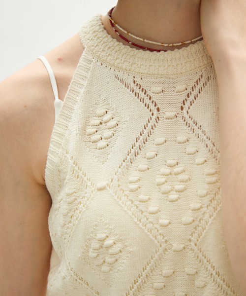 full/fill.(フルフィル)の「halter neck knit tank / ホルターネックニットタンク(タンクトップ・レディース・レッド/アイボリー・FREE)」の7枚目の写真