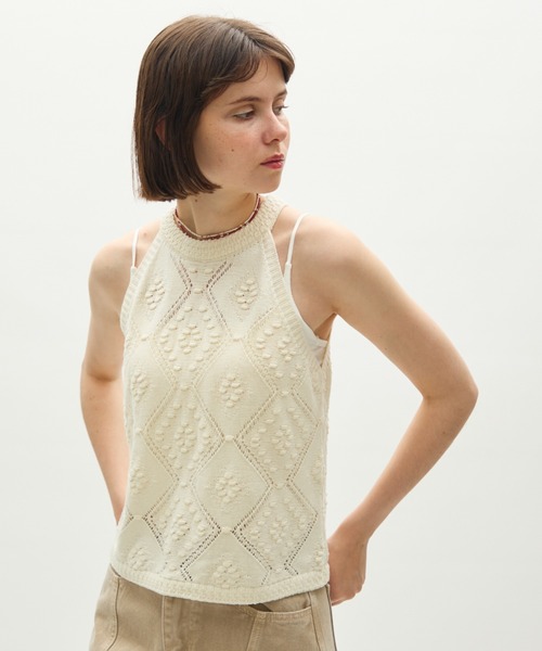 full/fill.(フルフィル)の「halter neck knit tank / ホルターネックニットタンク(タンクトップ・レディース・レッド/アイボリー・FREE)」の3枚目の写真