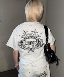 《2サイズ展開 / UNISEX 》ATMARK トライバルクラウン ダメージ加工 半袖Tシャツ 刺繍