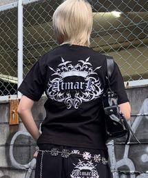 《2サイズ展開 / UNISEX 》ATMARK トライバルクラウン ダメージ加工 半袖Tシャツ 刺繍