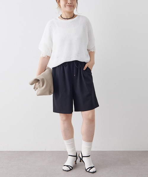 PUAL CE CIN(ピュアルセシン)の「ウエストドロスト1タックバミューダパンツ(その他パンツ・レディース・ブラック/グレー・FREE)」の5枚目の写真