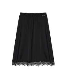 SATIN LACE LONG SKIRT_BLACK