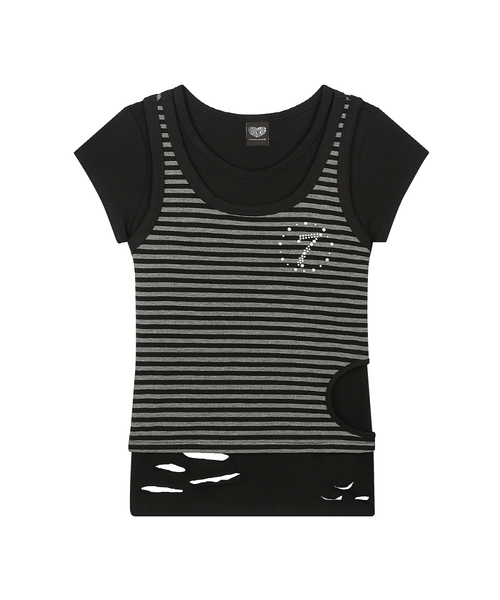 LUVISTRUE(ラヴイズトゥルー)の「SY DAMAGE LAYERED TEE(BLACK)(Tシャツ/カットソー・レディース・その他・FREE)」の1枚目の写真