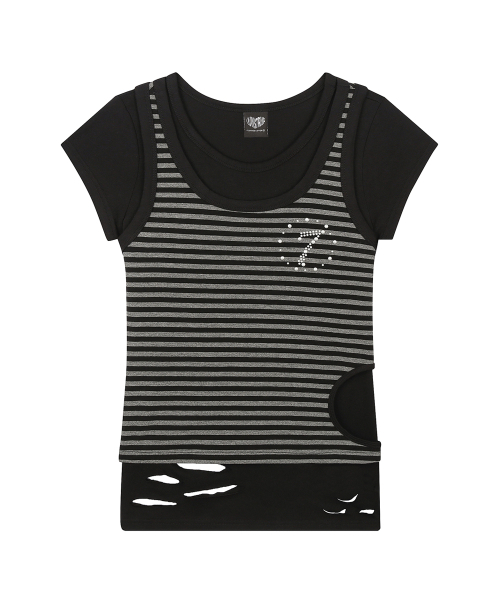 LUVISTRUE(ラヴイズトゥルー)の「SY DAMAGE LAYERED TEE(BLACK)(Tシャツ/カットソー・レディース・その他・FREE)」の2枚目の写真