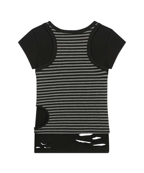 LUVISTRUE(ラヴイズトゥルー)の「SY DAMAGE LAYERED TEE(BLACK)(Tシャツ/カットソー・レディース・その他・FREE)」の3枚目の写真