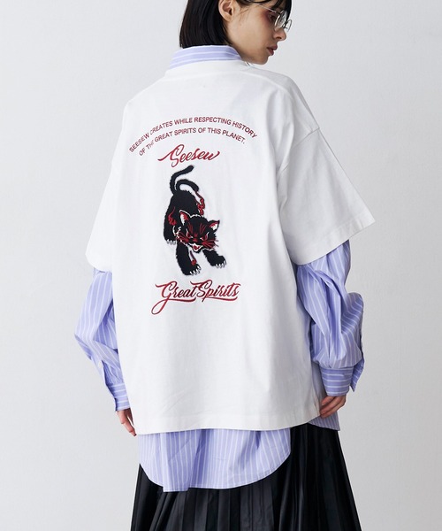 SeeSew(シーソー)の「【UNISEX】NEKOMATA SAGARA TEE 2.0/ネコマタさがら刺繍Tシャツ(Tシャツ/カットソー・メンズ・グレー/ブラック系その他/ホワイト/ブラック・L/M)」の17枚目の写真