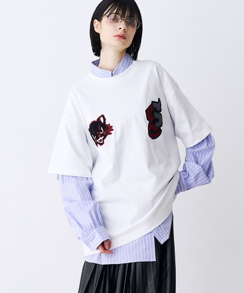 SeeSew(シーソー)の「【UNISEX】NEKOMATA SAGARA TEE 2.0/ネコマタさがら刺繍Tシャツ(Tシャツ/カットソー・メンズ・グレー/ブラック系その他/ホワイト/ブラック・L/M)」の16枚目の写真