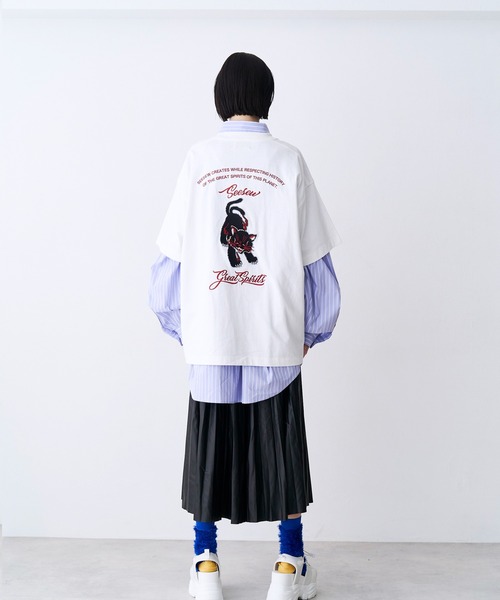 SeeSew(シーソー)の「【UNISEX】NEKOMATA SAGARA TEE 2.0/ネコマタさがら刺繍Tシャツ(Tシャツ/カットソー・メンズ・グレー/ブラック系その他/ホワイト/ブラック・L/M)」の14枚目の写真