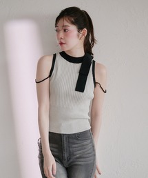 bicolor american sleeve ribbon tops / バイカラーアメスリリボントップス