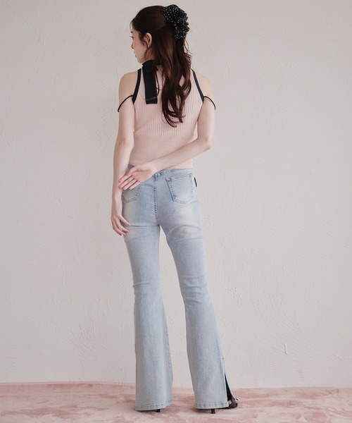 fupel(フぺル)の「bicolor american sleeve ribbon tops / バイカラーアメスリリボントップス(ニット/セーター・レディース・グレー/ピンク・FREE)」の6枚目の写真