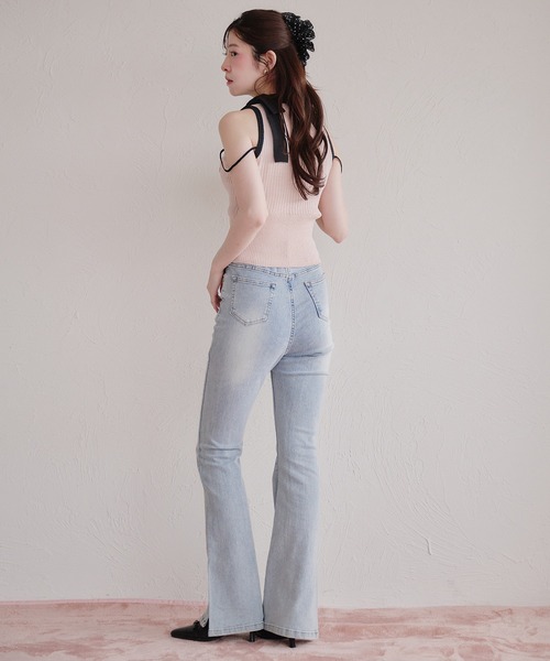 fupel(フぺル)の「bicolor american sleeve ribbon tops / バイカラーアメスリリボントップス(ニット/セーター・レディース・グレー/ピンク・FREE)」の7枚目の写真