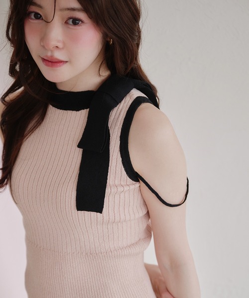 fupel(フぺル)の「bicolor american sleeve ribbon tops / バイカラーアメスリリボントップス(ニット/セーター・レディース・グレー/ピンク・FREE)」の18枚目の写真
