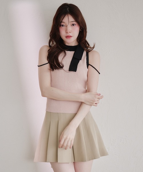 fupel(フぺル)の「bicolor american sleeve ribbon tops / バイカラーアメスリリボントップス(ニット/セーター・レディース・グレー/ピンク・FREE)」の8枚目の写真