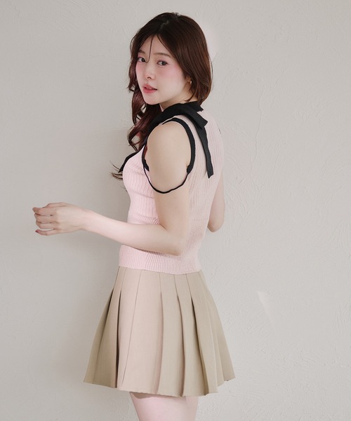fupel(フぺル)の「bicolor american sleeve ribbon tops / バイカラーアメスリリボントップス(ニット/セーター・レディース・グレー/ピンク・FREE)」の10枚目の写真