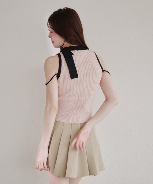 fupel(フぺル)の「bicolor american sleeve ribbon tops / バイカラーアメスリリボントップス(ニット/セーター・レディース・グレー/ピンク・FREE)」の11枚目の写真