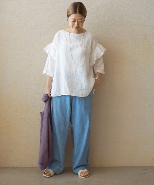 JOURNAL STANDARD LUXE（ジャーナルスタンダード　ラックス）の「60リネン スリーブフリルプル（シャツ/ブラウス・レディース・ブラック/ホワイト・FREE）」の8枚目の写真