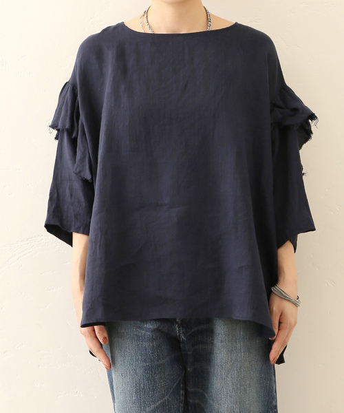 JOURNAL STANDARD LUXE（ジャーナルスタンダード　ラックス）の「60リネン スリーブフリルプル（シャツ/ブラウス・レディース・ブラック/ホワイト・FREE）」の12枚目の写真