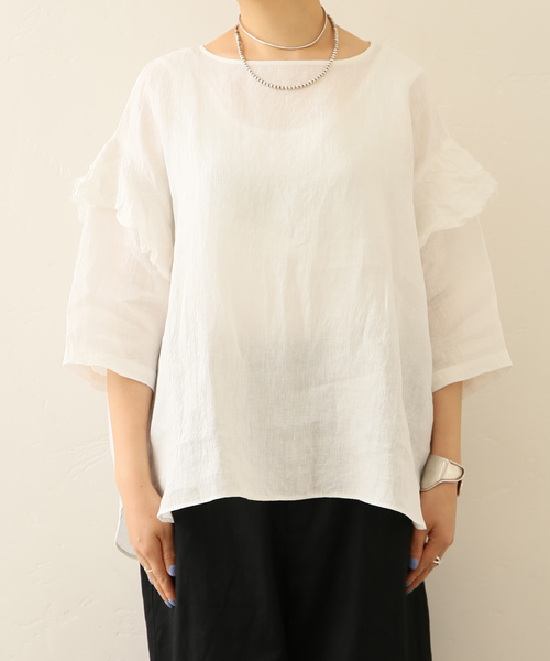 JOURNAL STANDARD LUXE（ジャーナルスタンダード　ラックス）の「60リネン スリーブフリルプル（シャツ/ブラウス・レディース・ブラック/ホワイト・FREE）」の22枚目の写真