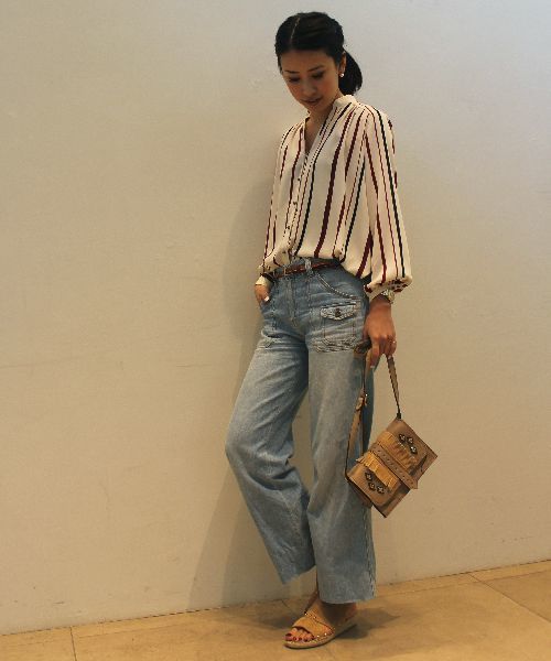 CROON A SONG（クルーンアソング）の「マルチストライプブラウス（シャツ/ブラウス・レディース・ベージュ/レッド・FREE）」の6枚目の写真