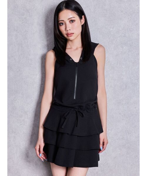 GYDA(ジェイダ)の「Hoodieドッキングノースリスウェットスカートライクミニワンピース(ワンピース・レディース・ブラック/グレー・FREE)」の1枚目の写真
