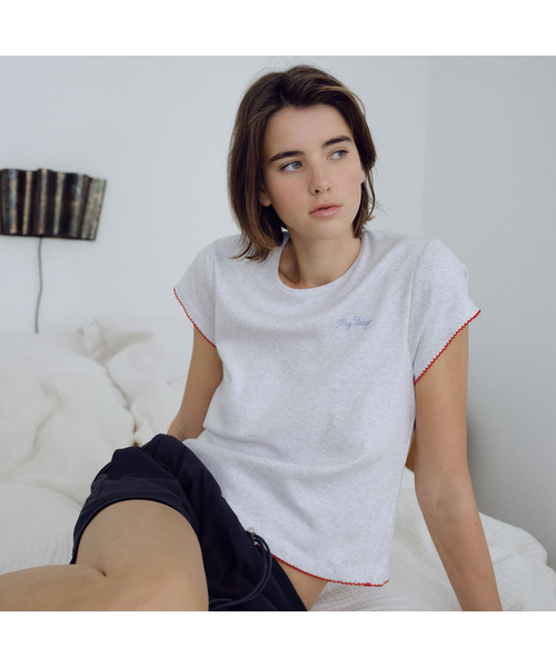 URAGO(ユラーゴ)の「My pincoat crop t-shirt(Tシャツ/カットソー・レディース・Cream/ライトホワイト/ミント・FREE)」の2枚目の写真
